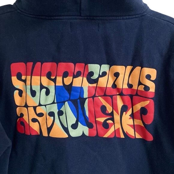 Suspicious Antwerp The Peacekeeper navy hoodie worldly patterns mens L grunge - Picture 2 of 6